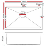 NNEDSZ 68cm x 45cm Stainless Steel Kitchen Sink Flush/Drop-in Mount Silver