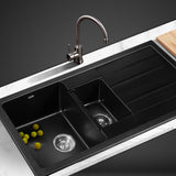NNEDSZ Stone Kitchen Sink 1000X500MM Granite Under/Topmount Basin Double Bowl Black