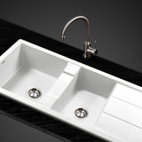 NNEDSZ Stone Kitchen Sink 1160X500MM Granite Under/Topmount Basin Double Bowl White