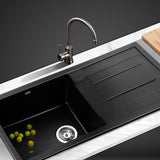 NNEDSZ Stone Kitchen Sink 860X500MM Granite Under/Topmount Basin Bowl Laundry Black
