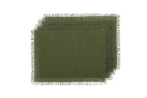 NNEKGE Ayra Fringed Olive Placemat (4 Pack)