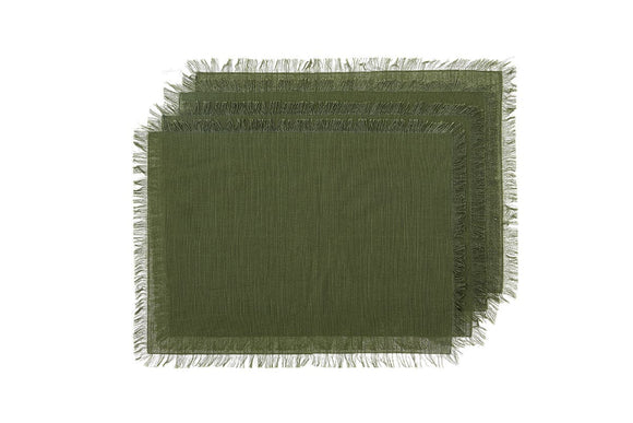 NNEKGE Ayra Fringed Olive Placemat (4 Pack)