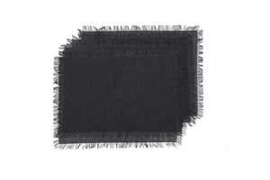 NNEKGE Ayra Fringed Charcoal Placemat (4 Pack)