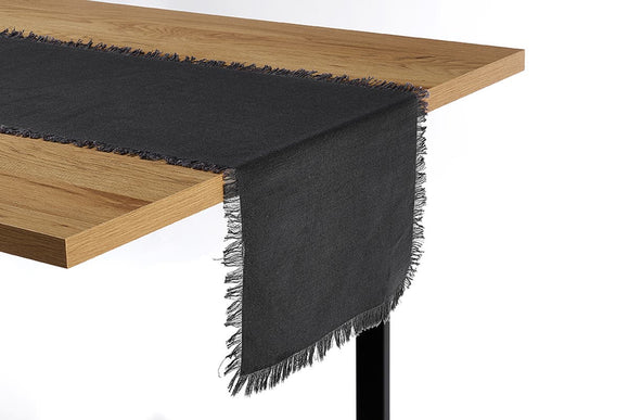 NNEKGE Ayra Fringed Charcoal Table Runner (35 x 180cm)
