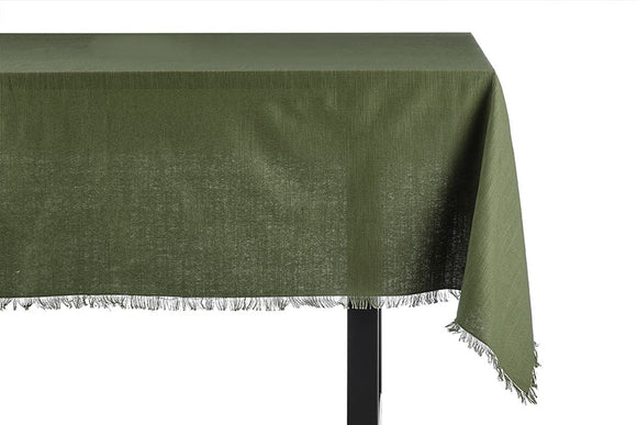 NNEKG Ayra Fringed Olive Rectangle Table Cloth (150 x 300cm)