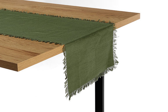 NNEKGE Ayra Fringed Olive Table Runner (35 x 180cm)