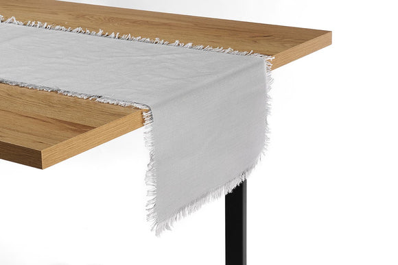 NNEKGE Ayra Fringed Silver Table Runner (35 x 180cm)