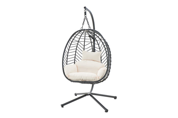 NNEKGE Mackenzie Outdoor Furniture Egg Chair (Black Beige)