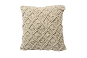 NNEKG Handwoven Cotton Macrame Cushion (45cm x 45cm Natural)
