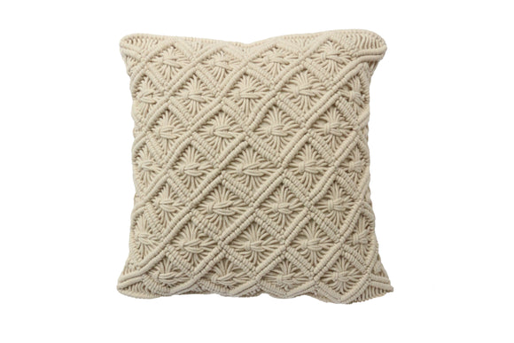 NNEKG Handwoven Cotton Macrame Cushion (45cm x 45cm Natural)