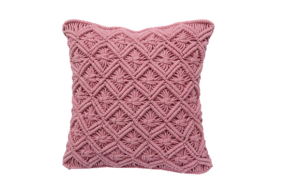 NNEKG Handwoven Cotton Macrame Cushion (45cm x 45cm Pink)