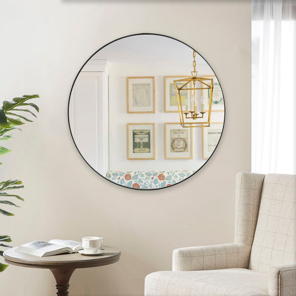 NNEKG Round Metal Wall Mirror (Black)
