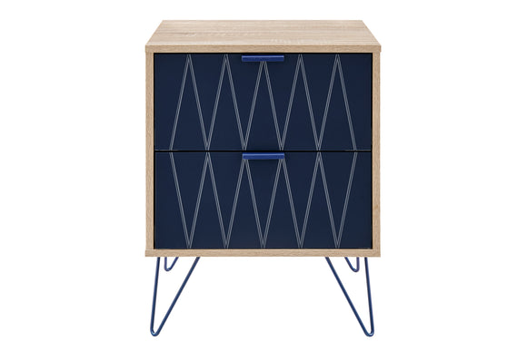NNEKGE 2 Drawer Night Stand Lanark Collection (Natural Navy)