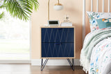 NNEKGE 2 Drawer Night Stand Lanark Collection (Natural Navy)