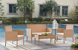 NNEKGE Redmond 4 Piece Outdoor Furniture Lounge Set (Natural Beige)