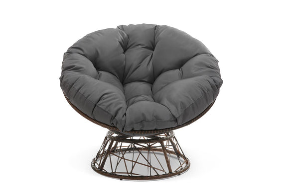 NNEKGE Papasan Swivel Wicker Chair (Grey)
