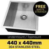 NNEDPE 304 Stainless Steel Undermount Topmount Kitchen Laundry Sink - 440 x 440mm