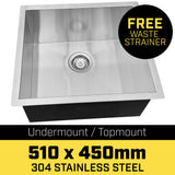 NNEDPE 304 Stainless Steel Undermount Topmount Kitchen Laundry Sink 51x45cm