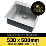 NNEDPE 304 Stainless Steel Undermount Topmount Kitchen Laundry Sink - 530 x 500mm