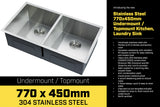 NNEDPE 304 Stainless Steel Undermount Topmount Kitchen Laundry Sink - 770 x 450mm