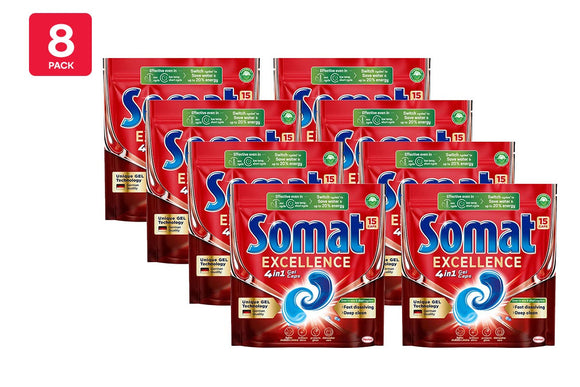 NNEKG 120 Somat Excellence 4 in 1 Dishwashing Tablets 8 Packs of 15 Tablets