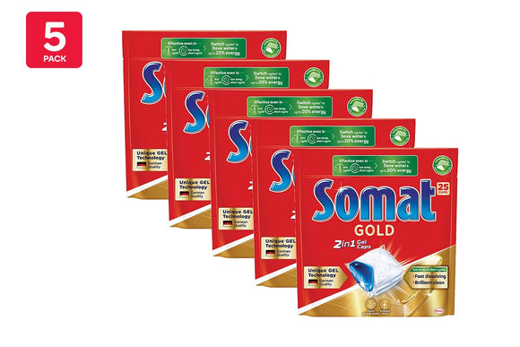 NNEKG 125 Somat Gold 2 in 1 Dishwashing Tablets 5 Packs of 25 Tablets