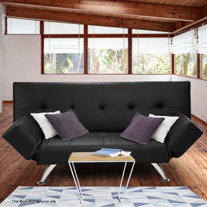 NNEDPE Sarantino 3 Seater Faux Leather Sofa Bed Lounge - Black