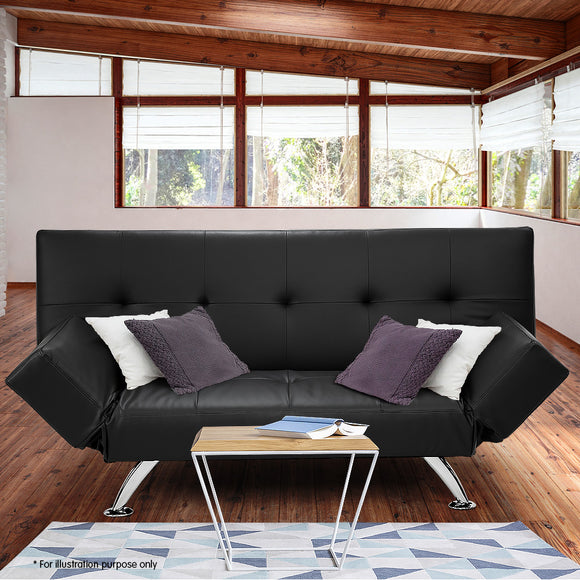 NNEDPE Sarantino 3 Seater Faux Leather Sofa Bed Lounge - Black