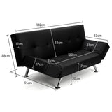 NNEDPE Sarantino 3 Seater Faux Leather Sofa Bed Lounge - Black