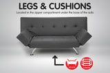 NNEDPE Sarantino 3 Seater Faux Leather Sofa Bed Lounge - Grey
