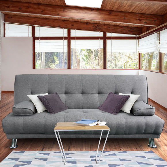 NNEDPE Sarantino 3 Seater Linen Sofa Bed Couch Lounge Futon - Light Grey
