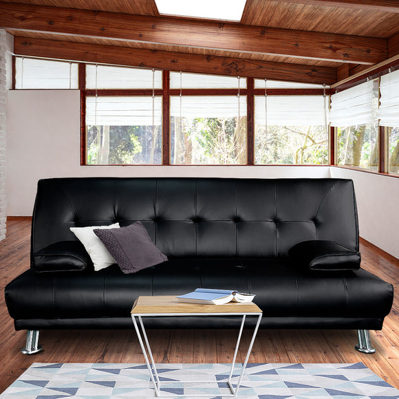 NNEDPE Sarantino 3 Seater Faux Leather Sofa Bed Couch Lounge Futon - Black