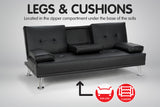 NNEDPE Sarantino Faux Leather Sofa Bed Lounge Furniture - Black