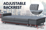 NNEDPE Sarantino 3 Seater Linen Sofa Bed Couch with Storage Ottoman - Grey