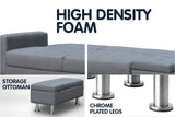 NNEDPE Sarantino 3 Seater Linen Sofa Bed Couch with Storage Ottoman - Grey