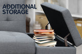 NNEDPE Sarantino 3 Seater Linen Sofa Bed Couch with Storage Ottoman - Grey