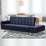 NNEDPE Sarantino 3 Seater Faux Leather Sofa Bed Couch with Ottoman - Black