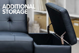 NNEDPE Sarantino 3 Seater Faux Leather Sofa Bed Couch with Ottoman - Black