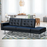 NNEDPE Sarantino 3 Seater Faux Leather Sofa Bed Couch w/ Footstool Black