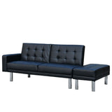NNEDPE Sarantino 3 Seater Faux Leather Sofa Bed Couch w/ Footstool Black