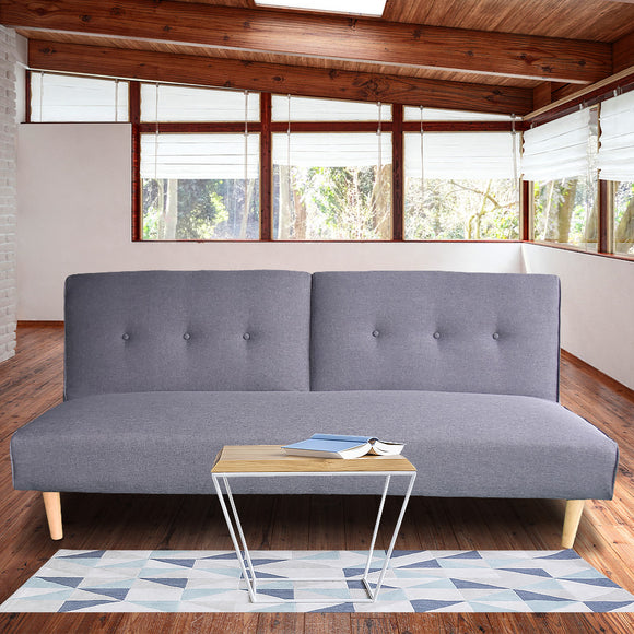 NNEDPE Soho 3 Seater Modular Linen Fabric Sofa Bed Couch Lounge Futon - Grey