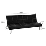 NNEDPE Sarantino 3 Seater Faux Leather Sofa Bed Couch - Black