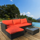 NNEDPE Malibu 3pc Outdoor Sofa Furniture Set with Chaise - Orange