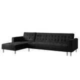 NNEDPE Sarantino Faux Velvet Corner Wooden Sofa Bed Couch with Chaise - Black