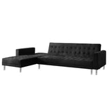 NNEDPE Sarantino Faux Velvet Corner Wooden Sofa Bed Couch with Chaise - Black