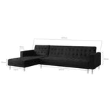 NNEDPE Sarantino Faux Velvet Corner Wooden Sofa Bed Couch with Chaise - Black