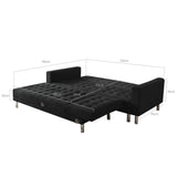 NNEDPE Sarantino Faux Velvet Corner Wooden Sofa Bed Couch with Chaise - Black