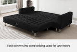 NNEDPE Sarantino Faux Velvet Corner Wooden Sofa Bed Couch with Chaise - Black