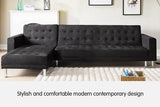 NNEDPE Sarantino Faux Velvet Corner Wooden Sofa Bed Couch with Chaise - Black