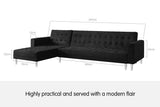 NNEDPE Sarantino Faux Velvet Corner Wooden Sofa Bed Couch with Chaise - Black